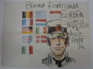 Poster di Hugo Pratt. Buona Fortuna Europa. Anno 1984 - SOLO POSTER