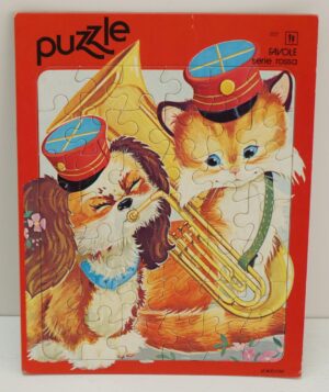 Basso Tuba Cane e Gatto Musicisti. Puzzle Favole serie Rossa Edibimbo. Vintage