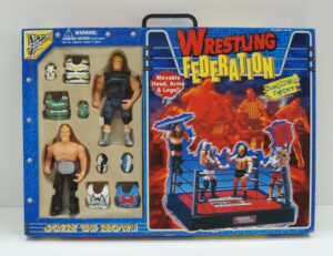 WF Wrestling Federation. Ring + 2 Action Figure con Accessori Championship Fighters (Nero e Multicolor) Licenza non ufficiale WWE