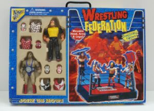 WF Wrestling Federation. Ring + 2 Action Figure con Accessori Championship Fighters (Giallo e Multicolor) Licenza non ufficiale WWE