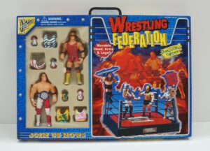 WF Wrestling Federation. Ring + 2 Action Figure con Accessori Championship Fighters (Rosso e Multicolor) Licenza non ufficiale WWE