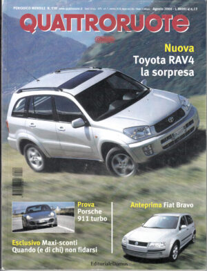 Quattroruote n. 538 Agosto 2000 - Porsche 911 turbo, Mazda Demio, Toyota RAV4