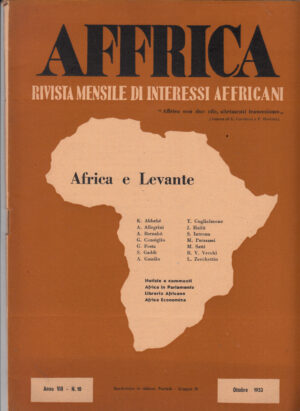 AFFRICA. Rivista Mensile di Interessi Affricani anno VIII n. 10 - Ottobre 1953. ed. Istituto Italiano per l'Affrica