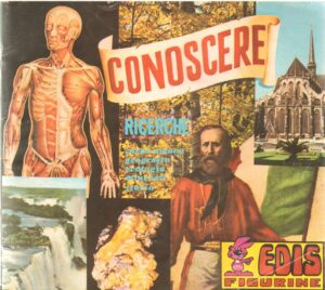 Album figurine Conoscere, Ricerche Corpo Umano,Geografia... Edis. Album Non completo con 7 figurine attaccate su 529