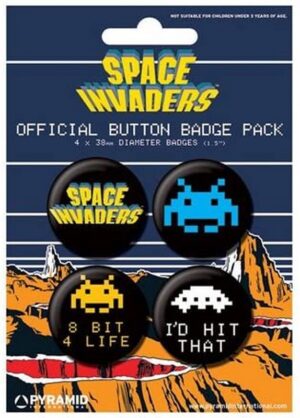 Space Invaders Official Button Badge Pack. Confezione 4 Spille Pin. Pyramid