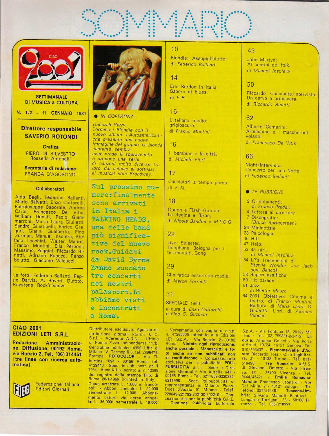 Rivista Ciao 2001 Anno 1981 n. 12 del 11 Gennaio In copertina