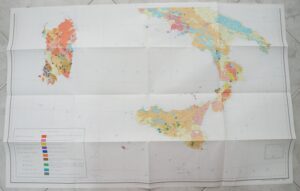 Carta ufficiale dello Stato dei Corpi Minerari Sud Italia. Cartina cm 128x70 ed. Litografia Artistica Cartografica Firenze