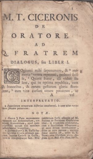 M. T. Ciceronis de oratore ad Q. Fratrem Dialogus, liber 1, 2, 3 di Cicerone ed. Padova
