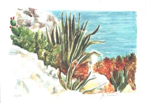 Agave - Litografia di Maria Ermando cm 35x25 - Esemplare in Edizione Limitata e Numerata