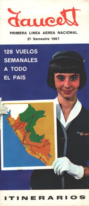 Faucett Primera Linea Aerea National Flight - Itinerarios - Brochure Depliant Pubblicità Vintage (1967)