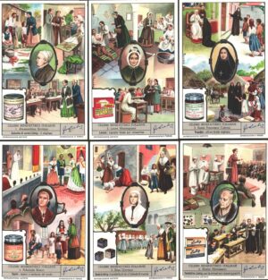 Figurine Liebig - Serie n. 1728 Completa (6 figurine) - Celebri benefattrici italiane - Edizione Italiana 1960