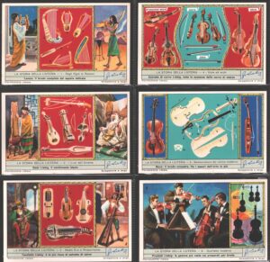 Figurine Liebig - Serie n. 1794 Completa (6 figurine) - La storia della liuteria - Edizione Italiana 1963