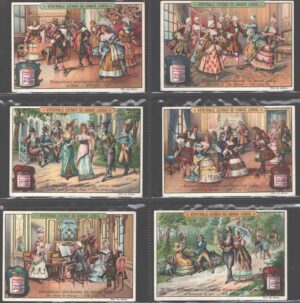 Figurine Liebig - Serie n. 702 Completa (6 figurine) - Distractions mondaines du temps jadis - Edizione Belga 1902