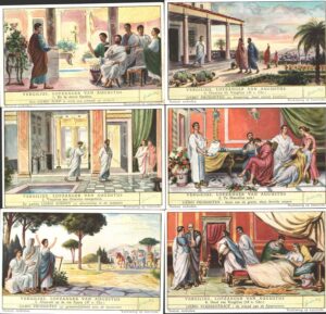 Figurine Liebig - Serie n. 1581 Completa (6 figurine) - Vergilius lofzanger van Augustus - Edizione Fiamminga 1953