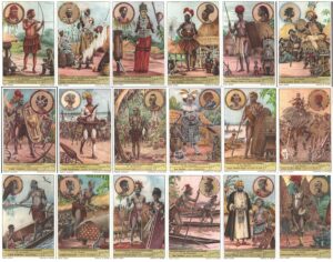 Figurine Liebig - Serie n. 1626 Completa (18 figurine) - Volksstammen Van Belgisch Kongo - Edizione Fiamminga 1955