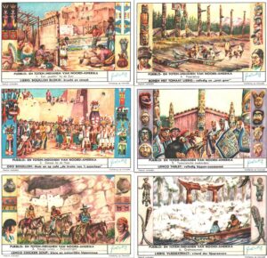 Figurine Liebig - Serie n. 1642 Completa (6 figurine) - Pueblo en totem indianen Van Noord Amerika - Edizione Fiamminga