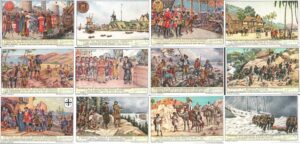 Figurine Liebig - Serie n. 1578 Completa (12 figurine) - Pogingen tot Belgische Koloniale Uitbreiding - Edizione Fiamminga 1953