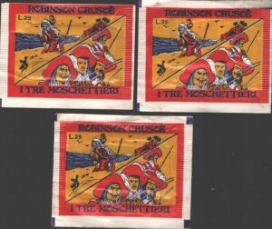 Robinson Crusoè I tre Moschettieri - Lotto 3 bustine di figurine ed. M.C. anni '70