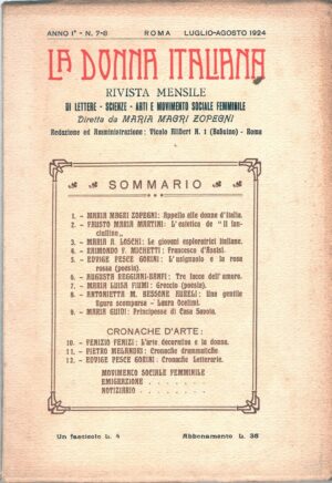 Rivista La donna Italiana n. 7-8 - Luglio Agosto 1924 ed. Tipogr. Mantellate