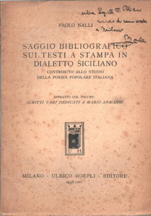 Saggio bibliografico sui testi a stampa in dialetto siciliano di Paolo Nalli ed. Hoepli (1938)
