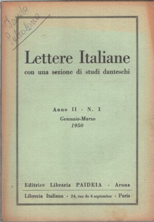 Lettere Italiane con una sezione di studi danteschi Anno II n. 1 - Gennaio Marzo 1950 ed. Paideia