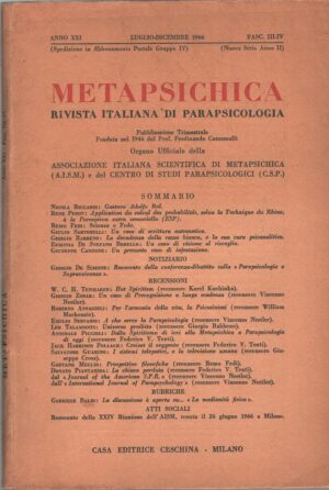 Metapsichica - Rivista di Parapsicologia fascicolo III-IV - Luglio Settembre 1966 ed. Ceschina