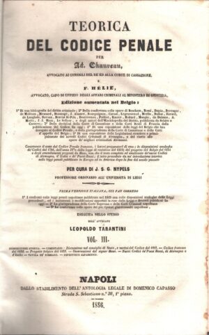Teorica del codice penale (vol. 3) di Leopoldo Tarantini ed. Domenico Capasso (1956)