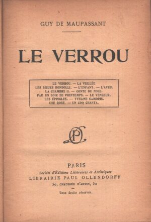 Le Verrou di Guy De Maupassant - In Francese ed. Librairie Paul Ollendorff