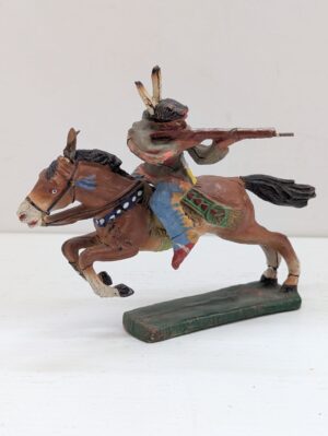 Indiano a cavallo con Fucile - Elastolin Hausser 6851 Figura in Pasta cm 10 - Vintage anni '30/'40/'50 Masse Figur Vorkrieg