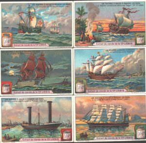 Figurine Liebig - Serie n. 1202 - Les navires a voiles a travers les ages - Edizione Francese 1927