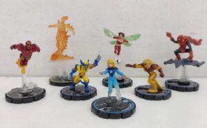 Marvel HeroClix - Lotto n. 7 Mini Figure cm 4 - WizKids (Iron Man Torcia Umana Wolverine Wasp Donna invisibile Sabretooth Hobgoblin)