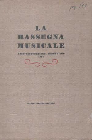 Rivista La rassegna musicale n. 3 anno 1958 ed. Einaudi