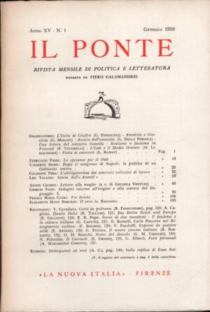 Rivista Il Ponte n. 1 - Gennaio 1959 di AA.VV. ed. La Nuova Italia