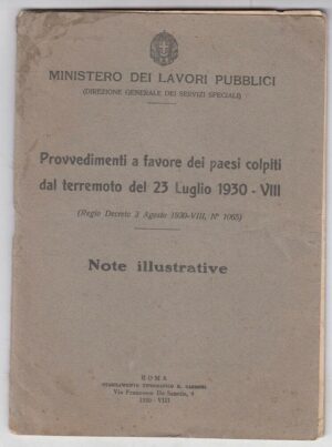 PROVVEDIMENTI A FAVORE DEI PAESI COLPITI DAL TERREMOTO DEL 23 LUGLIO 1930