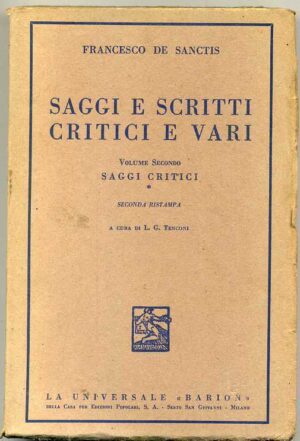 SAGGI E SCRITTI CRITICI E VARI Vol.2 di Francesco De Sanctis ed. 1937 Barion