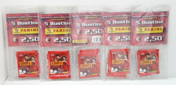 Lotto-25-BUSTINE-DI-FIGURINE-DISNEY-CAMP-ROCK-Panini-5-Blister-da-5-Bustine-124088230512