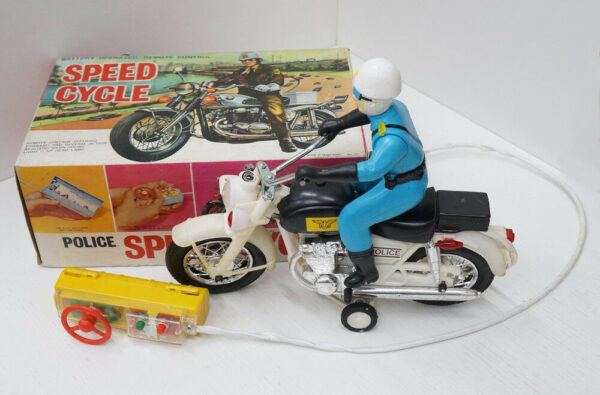POLICE-Speed-Cycle-Battery-operated-A-batteria-con-motore-e-luci-Anni-60-70-123311048534