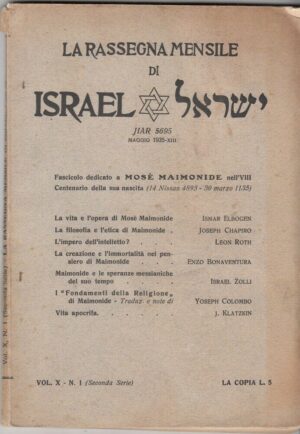 LA RASSEGNA MENSILE DI ISRAEL. Vol. X n. 1 - 1935. Fascicolo dedicato a Mose Mai