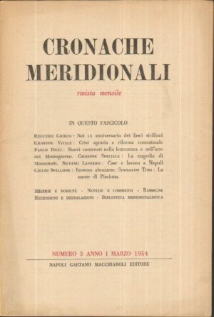 Rivista CRONACHE MERIDIONALI n. 3 Marzo 1954 ed. Gaetano Macchiaroli