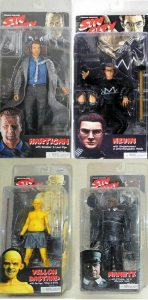Sin City Set 4 Action Figure: Hartigan, Yellow bastard (Bastardo Giallo che ride), Kevin Color, Manute Color di Frank Miller NECA