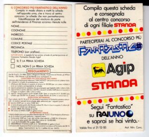 Scheda CONCORSO Standa Fantastico e Agip del 1985 MAI USATA