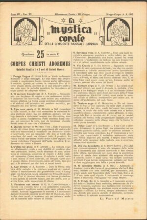 LA MYSTICA CORALE Quaderno 25 Fascicolo 25 anno 1950 Maggio - Giugno ed. Carrara